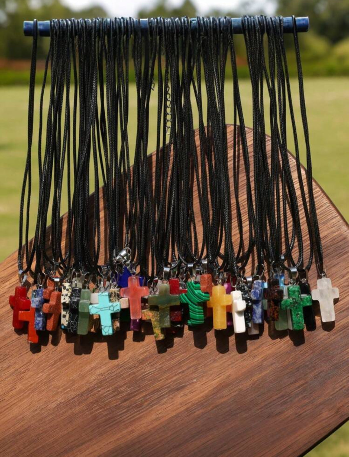 Natural Stone Cross Necklace